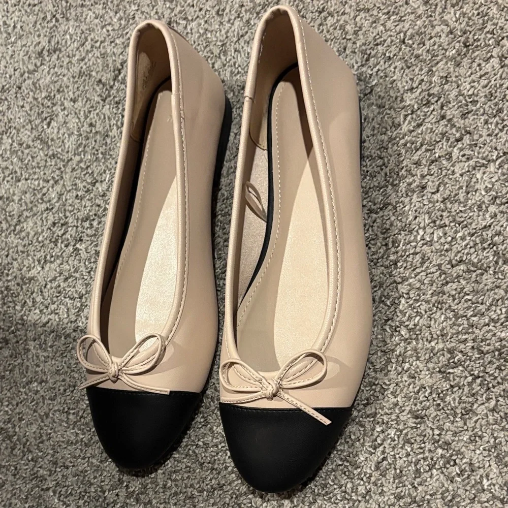 Madden Girl Two-Tone Ballet Flats in Beige and Black - Picture 3 of 6